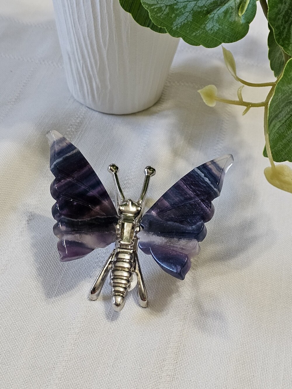 Fluorite Butterfly Figurine with Silver Body